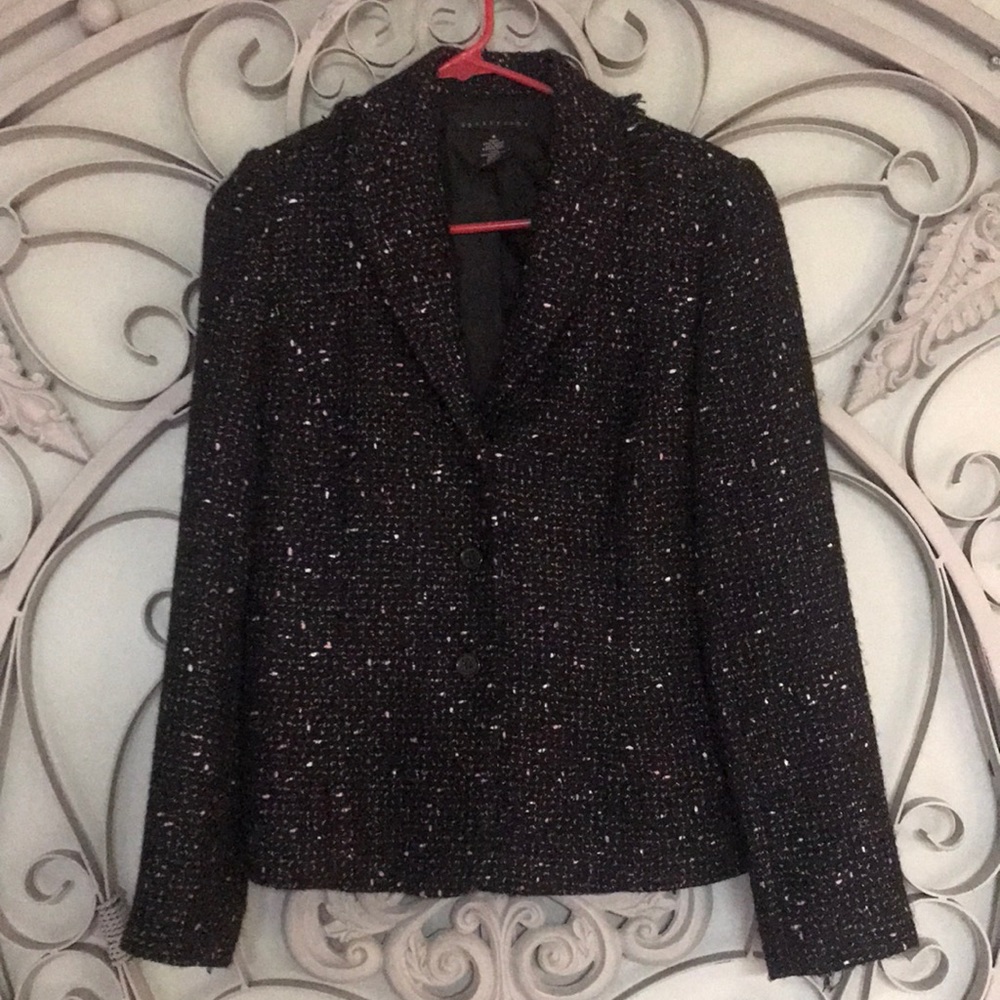 Black/pink/white tweed blazer